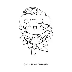 Dessin à colorier d’un ange Cupidon avec des cœurs de la Saint-Valentin