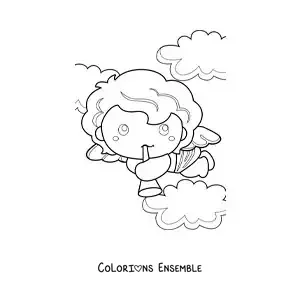 Dessin à colorier d’un ange Cupidon avec une trompette