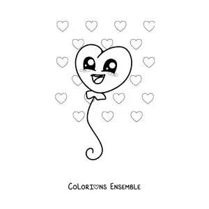Dessin à colorier d’un mignon ballon en forme de cœur de dessin animé