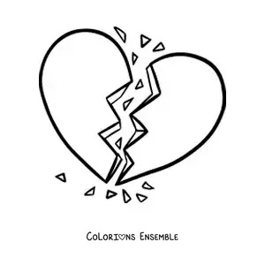Dessin à colorier d’un cœur brisé en morceaux