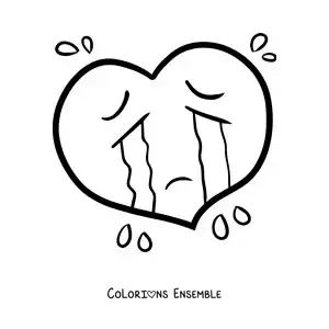 Dessin à colorier d’un cœur de dessin animé qui pleure