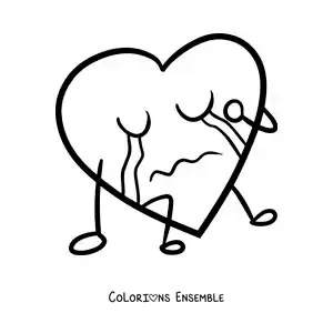 Dessin à colorier d’un cœur triste qui pleure
