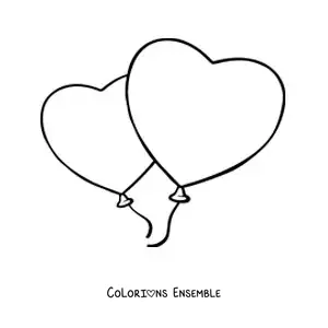 Dessin à colorier de 2 ballons en forme de cœur côte à côte