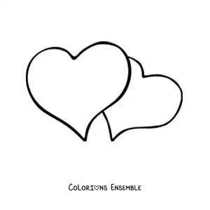 Dessin à colorier de deux grands et jolis cœurs