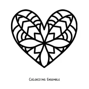 Dessin à colorier d’un mandala en forme de cœur