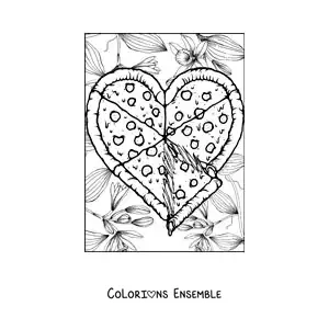 Dessin à colorier d’une grande pizza en forme de cœur