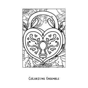 Dessin à colorier d’un cadenas en forme de cœur