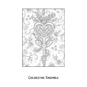 Dessin à colorier d’une clé en forme de cœur