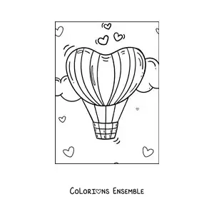 Dessin à colorier d’une montgolfière en forme de cœur