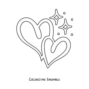 Dessin à colorier de 2 jolis cœurs côte à côte