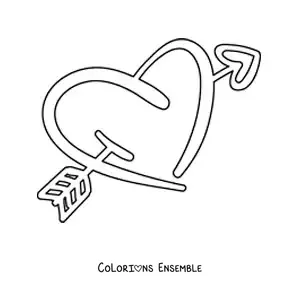 Dessin à colorier d’un cœur transpercé d’une flèche