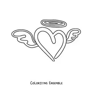 Dessin à colorier d’un cœur simple avec des ailes