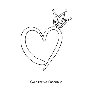 Dessin à colorier d’un grand cœur avec une couronne