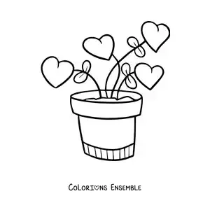 Dessin à colorier d’une plante ornée de cœurs