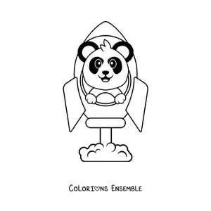 Image à colorier d'un panda animé à l'intérieur d'une fusée