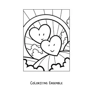 Image à colorier de 2 cœurs animés réunis