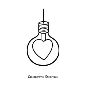 Image à colorier d'une ampoule en forme de cœur