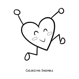 Image à colorier d'un cœur animé tout joyeux