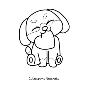 Image à colorier d'un tendre petit chien tenant un cœur