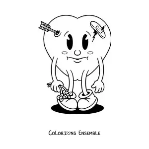 Image à colorier d'un cœur blessé et tout triste