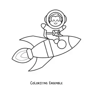 Image à colorier d'un singe animé en combinaison spatiale sur une fusée