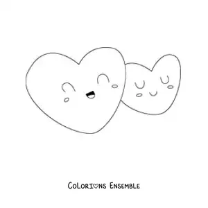 Image à colorier de deux jolis cœurs animés réunis