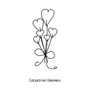 Image à colorier d'un bouquet de cœurs