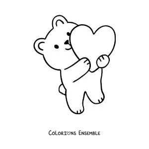 Image à colorier d'un ours animé avec un grand cœur