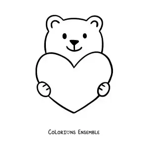 Image à colorier d'un ours animé avec un cœur