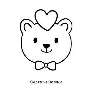 Image à colorier d'un ours avec un cœur et un nœud papillon