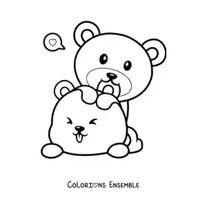 Image à colorier d'un couple d'ours amoureux qui jouent