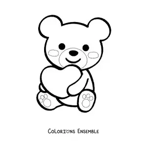 Image à colorier d'un grand ours avec un cœur