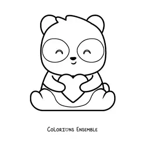 Image à colorier d'un ours panda kawaii assis avec un cœur