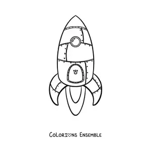Image à colorier d'une fusée spatiale qui vole vers le haut