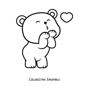 Image à colorier d'un ours animé envoyant un baiser
