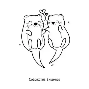 Image à colorier d'un couple de loutres kawaii amoureuses