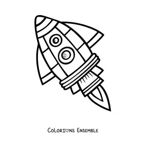 Image à colorier d'une fusée spatiale qui vole inclinée vers la gauche