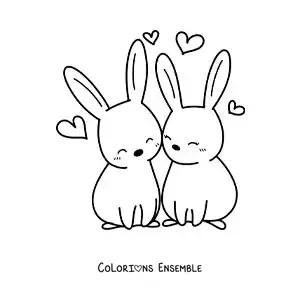 Image à colorier d'un couple de lapins kawaii amoureux