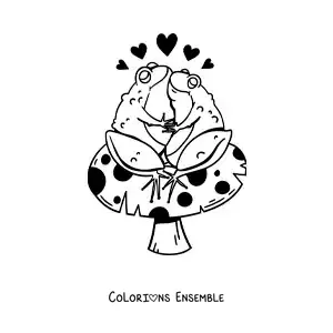 Image à colorier d'un couple de grenouilles kawaii amoureuses