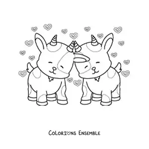 Image à colorier d'un couple de chèvres animées amoureuses