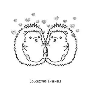 Image à colorier d'un couple de porcs-épics animés amoureux