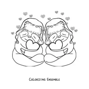 Image à colorier d'un couple de paresseux animés amoureux