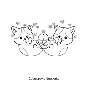 Image à colorier d'un couple de chats animés amoureux