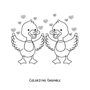 Image à colorier d'un couple de canards animés amoureux