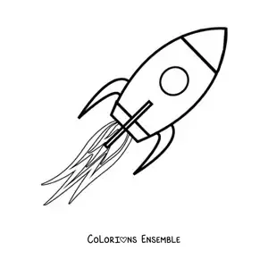 Image à colorier d'une fusée spatiale qui vole avec ses propulseurs allumés