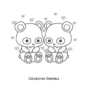 Image à colorier d'un couple de pandas animés amoureux