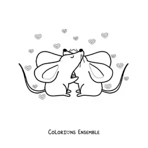 Image à colorier d'un couple de souris animées amoureuses