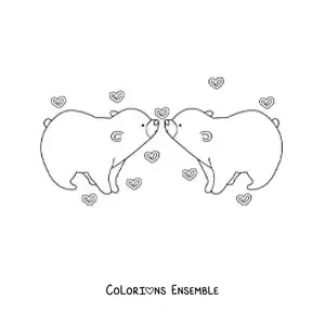 Image à colorier d'un couple d'ours animés amoureux