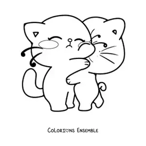Image à colorier d'un couple de chats amoureux enlacés