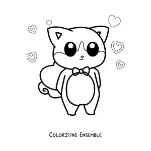 Image à colorier d'un chat kawaii élégant avec un cœur